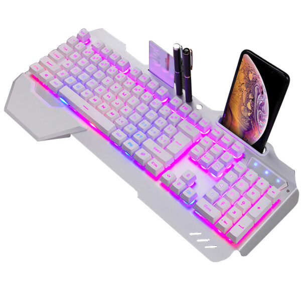 ErgonomicWired Gaming Keyboard with RGB Backlight Phone Holder - Imagen 9
