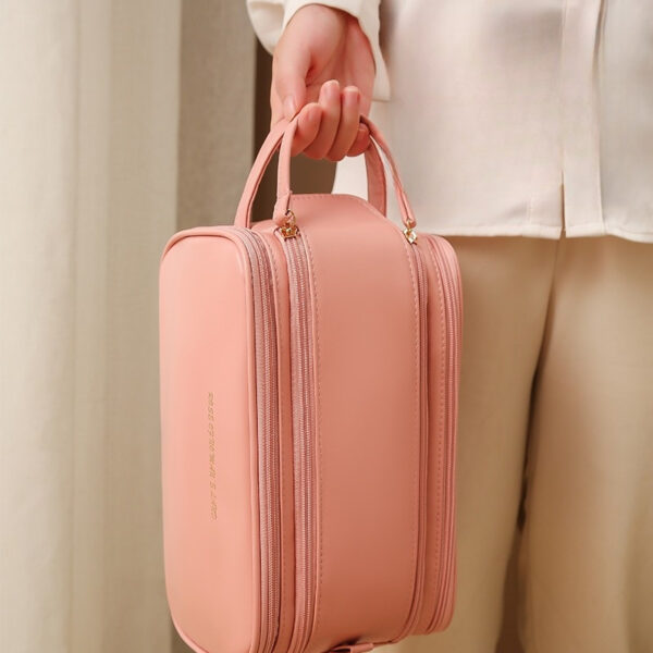 Three-layer Double Zipper U-shaped Design Cosmetic Bag Fashion High Capacity Make Up Bags Portable Pu Leather Storage Bag For Skin Care Products - Imagen 2