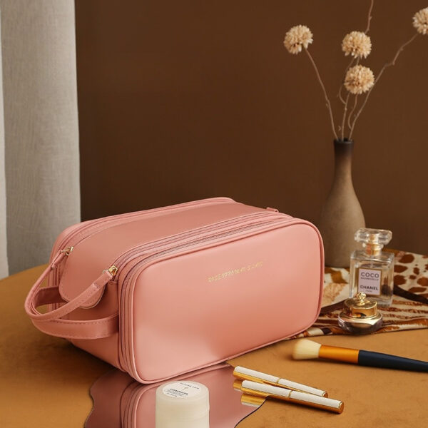 Three-layer Double Zipper U-shaped Design Cosmetic Bag Fashion High Capacity Make Up Bags Portable Pu Leather Storage Bag For Skin Care Products - Imagen 10