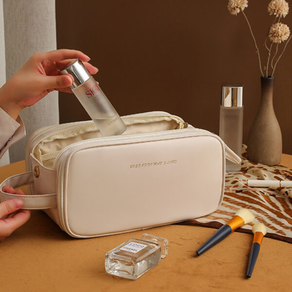 Three-layer Double Zipper U-shaped Design Cosmetic Bag Fashion High Capacity Make Up Bags Portable Pu Leather Storage Bag For Skin Care Products - Imagen 7