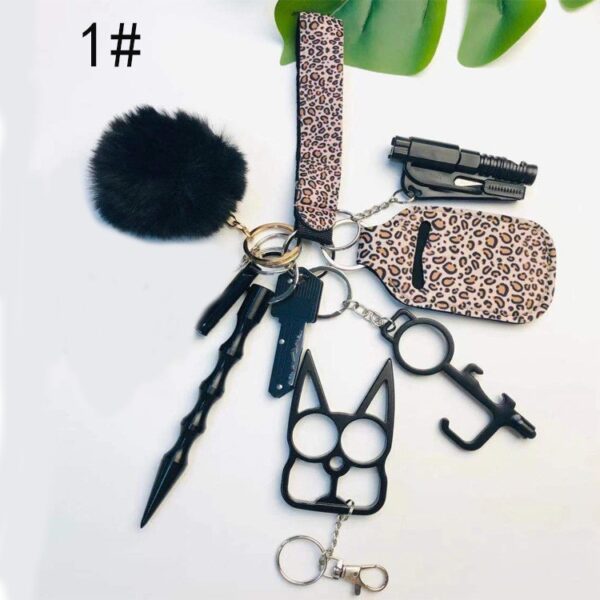 Self Defense Keychain Suit Personal Keychain For Girls Women Safety Key Ring With Hand Sanitizer Bottle Holder Pompom Whistle - Imagen 9