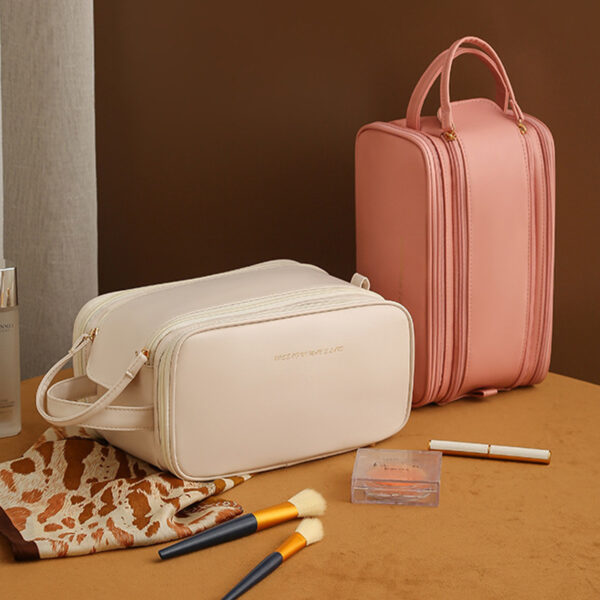 Three-layer Double Zipper U-shaped Design Cosmetic Bag Fashion High Capacity Make Up Bags Portable Pu Leather Storage Bag For Skin Care Products - Imagen 4