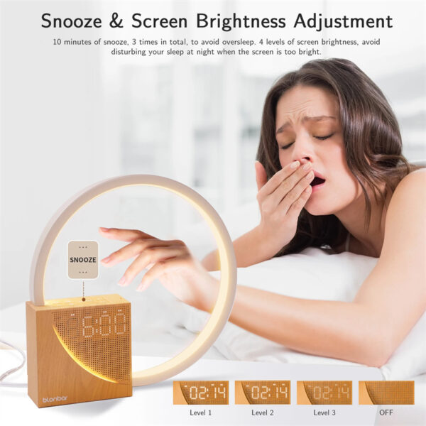 Bedside Lamp Touch Table Lamp With Natural Sounds, Desk Lamp With Alarm Clock, Touch Control 3 Levels Brightness Home Decor - Imagen 7