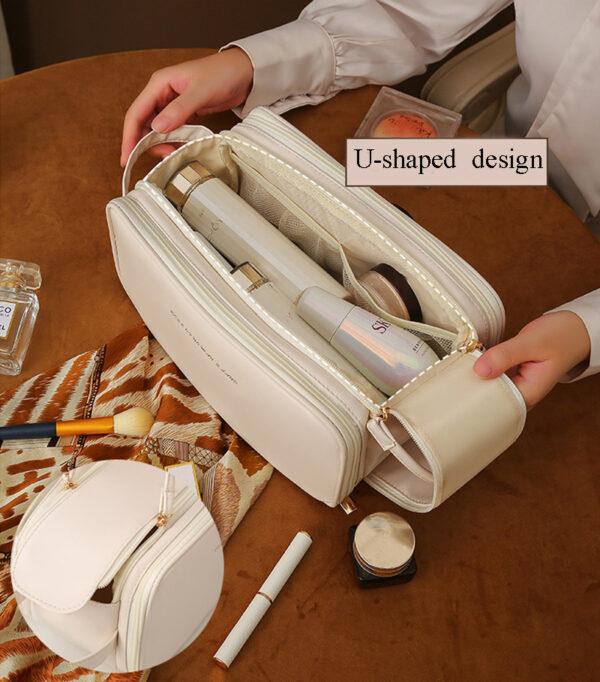 Three-layer Double Zipper U-shaped Design Cosmetic Bag Fashion High Capacity Make Up Bags Portable Pu Leather Storage Bag For Skin Care Products - Imagen 9