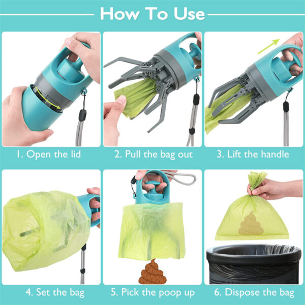 Portable Lightweight Dog Pooper Scooper With Built-in Poop Bag Dispenser Eight-claw Shovel For Pet Toilet Picker Pet Products - Imagen 6
