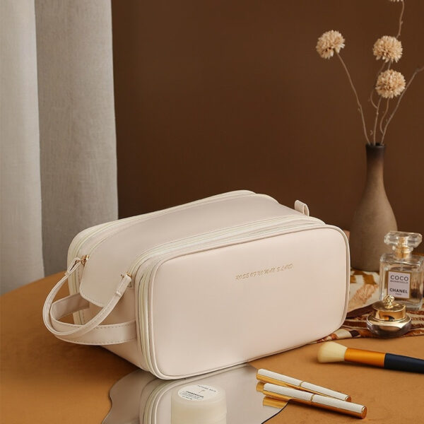 Three-layer Double Zipper U-shaped Design Cosmetic Bag Fashion High Capacity Make Up Bags Portable Pu Leather Storage Bag For Skin Care Products - Imagen 6