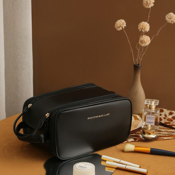 Three-layer Double Zipper U-shaped Design Cosmetic Bag Fashion High Capacity Make Up Bags Portable Pu Leather Storage Bag For Skin Care Products - Imagen 5